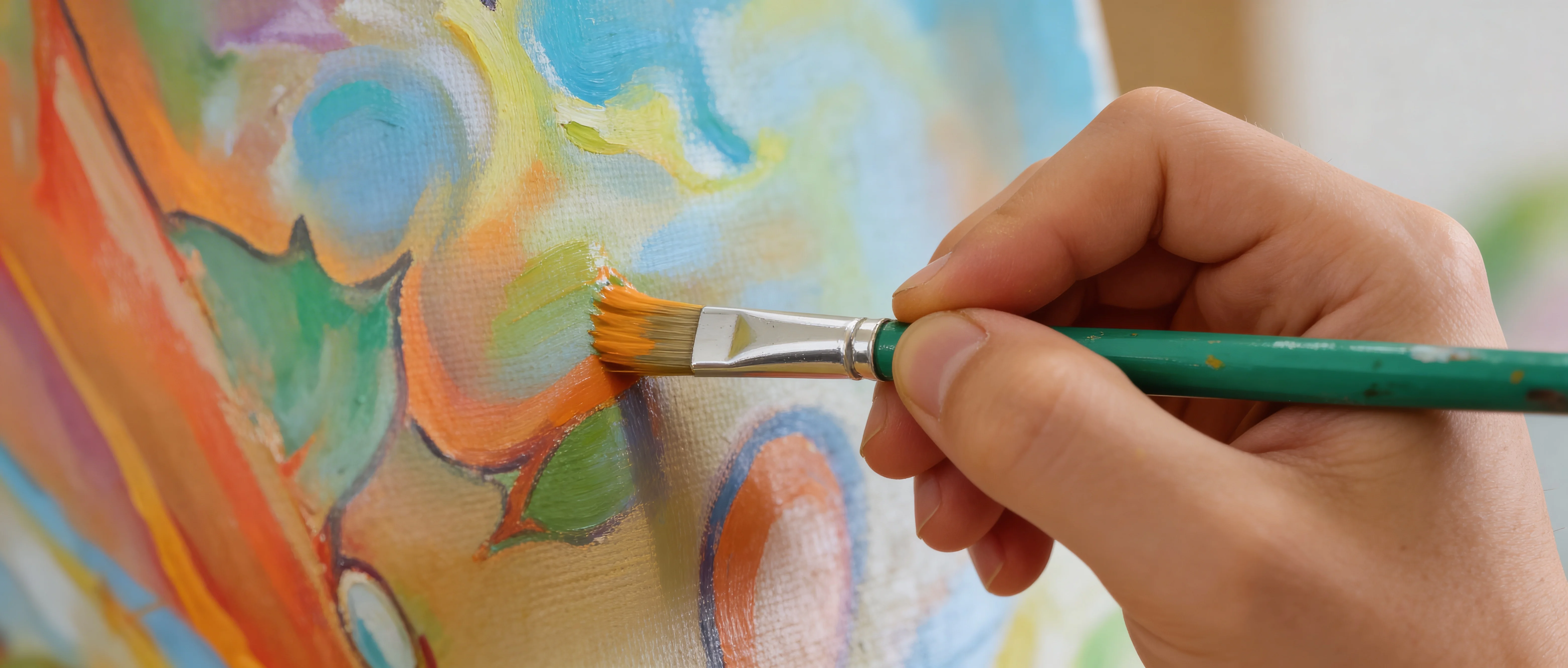 Close-up of paint and palette, studio process. Leo Hydra Studio